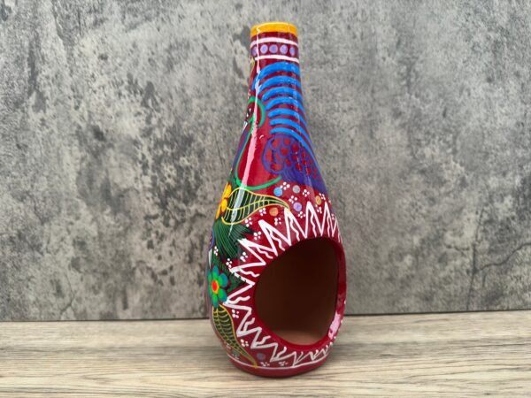Mini Chimney Incense Burner Made Of Clay Hand Painted Guerrero, Culture Of Mexico Candle Holder For Indoor Home Decor With Vibrant Colors - Image 4