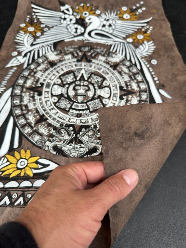 Aztec calendar painted on amate paper, original amate paintings in Mexican art, acrylic painting / Mexican painting authentic artisans. - Image 5