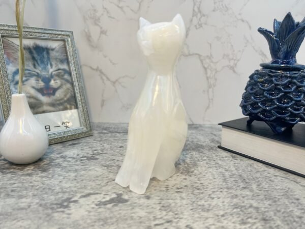 Cat statue, Cat figurine, Stone cat sculpture, Cat carving, White cat figurine, Carved stone animal - Image 3
