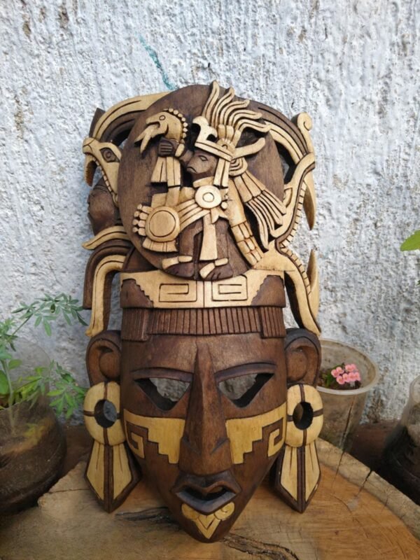 Prehispanic Wooden mask, Mayan culture, Mexican wall art, Hand carved ASK FOR CUSTOMIZE - Image 3