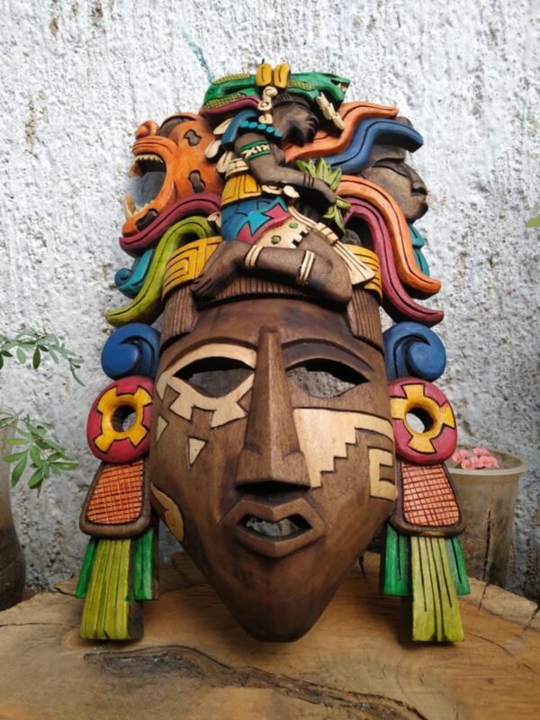 Prehispanic Wooden mask, Mayan culture, Mexican wall art, Hand carved ASK FOR CUSTOMIZE - Image 4