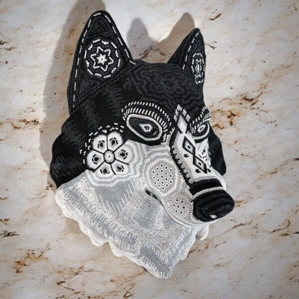 Wolf Statue Head Huichol Sculpture  Of Mexican Folk Art, Wolf Wixarika As A Mexican Decorative Figure , Made Of Resin, Beads We “Customize” - Image 3