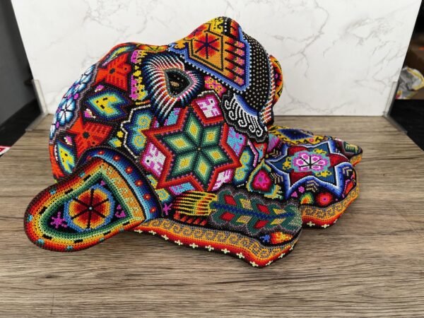 Jaguar Statue  Huichol Sculpture Of Mexican Folk Art, Panther Wixarika As A Mexican Decorative Figure , Made Of Resin, Beads We “Customize” - Image 5