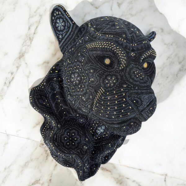 Jaguar Statue  Huichol Sculpture Of Mexican Folk Art, Panther Wixarika As A Mexican Decorative Figure , Made Of Resin, Beads We “Customize” - Image 3