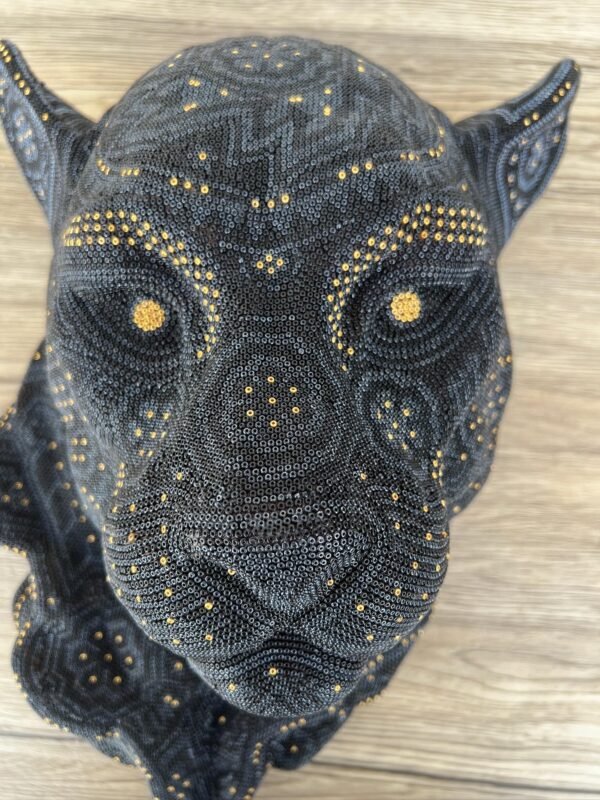 Jaguar Statue  Huichol Sculpture Of Mexican Folk Art, Panther Wixarika As A Mexican Decorative Figure , Made Of Resin, Beads We “Customize” - Image 4