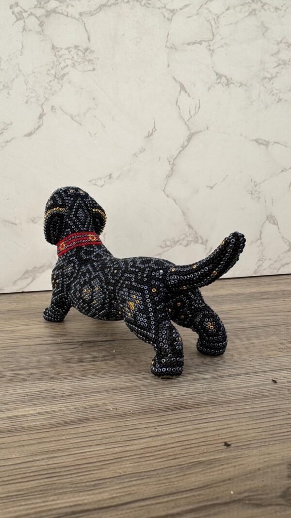 Dachshund Dog Figurine Huichol Statue Of Mexican Folk Art, Dog Wixarika As A Mexican Decorative Sculpture , Made Of Resin And Beads - Image 3
