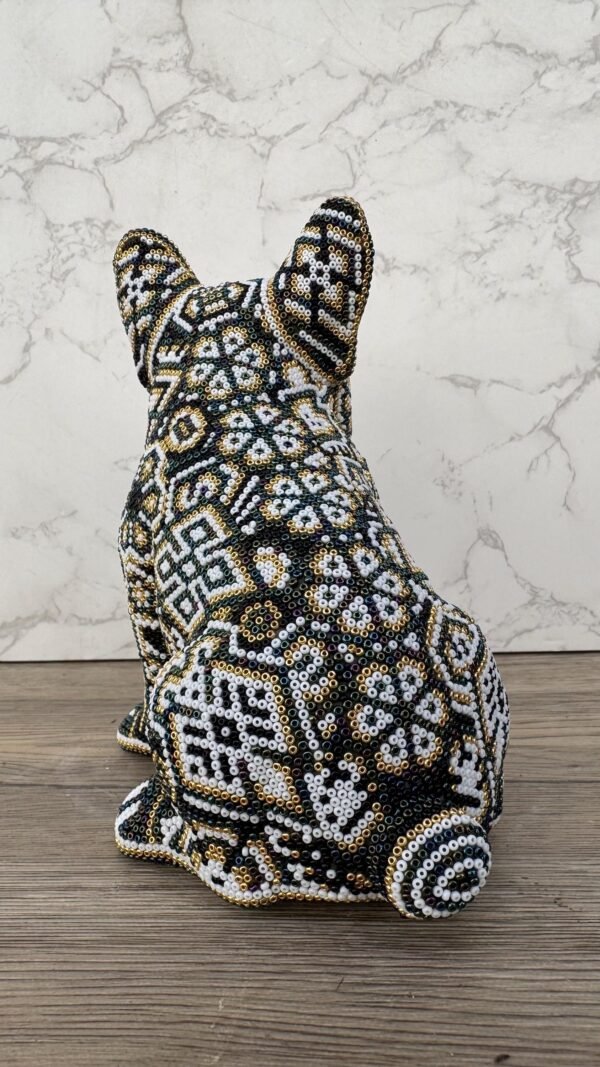 Dog Bulldog Statue Huichol Sculpture Of Mexican Folk Art, Pet Wixarika As A Mexican Decorative Figure, Made Of Resin And Beads - Image 3