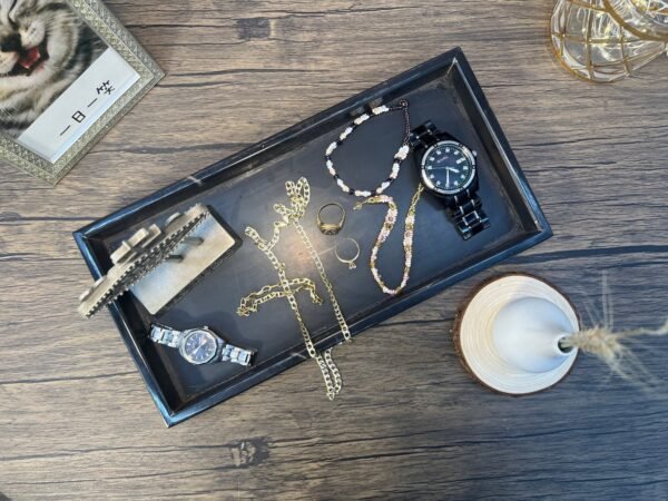 Marble dinning table, Marble tray, Wine serving tray, Vanity tray bathroom, Large serving tray, Marble jewelry tray, Black marble tray - Image 4