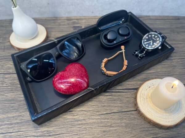 Marble dinning table, Marble tray, Wine serving tray, Vanity tray bathroom, Large serving tray, Marble jewelry tray, Black marble tray - Image 5