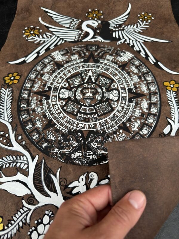 Aztec calendar painted on amate paper, original amate paintings in Mexican art, acrylic painting / Mexican painting authentic artisans. - Image 5