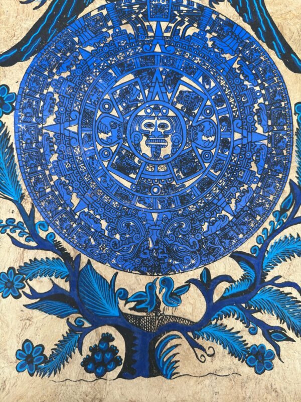 Aztec calendar painted on amate paper, original amate paintings in Mexican art, acrylic painting / Mexican painting authentic artisans. - Image 4
