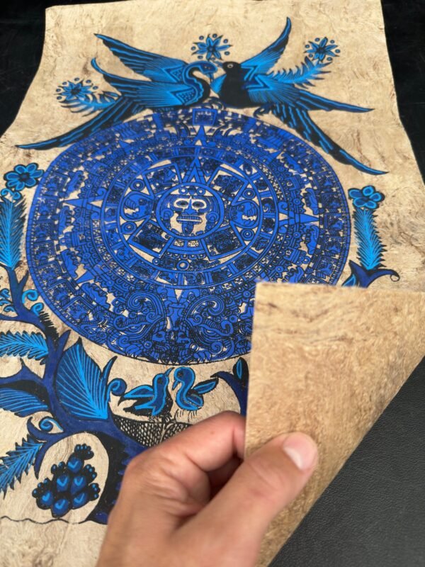 Aztec calendar painted on amate paper, original amate paintings in Mexican art, acrylic painting / Mexican painting authentic artisans. - Image 5