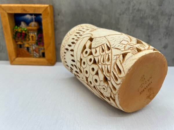Oaxaca Vase White And Brown Clay Handcrafted Plant Pot, Pottery Luminary, White Clay Vase, Mexican Vase, Oaxaca Pottery For Home Decor - Image 3