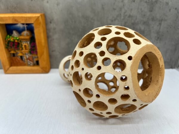 Oaxaca Vase White And Brown Clay Handcrafted Plant Pot, Pottery Luminary, White Clay Vase, Mexican Vase, Oaxaca Pottery For Home Decor - Image 3