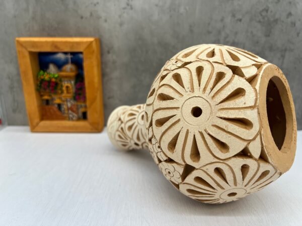 Oaxaca Vase White And Brown Clay Handcrafted Plant Pot, Pottery Luminary, White Clay Vase, Mexican Vase, Oaxaca Pottery For Home Decor - Image 3