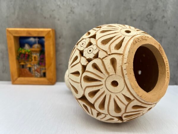 Oaxaca Vase White And Brown Clay Handcrafted Plant Pot, Pottery Luminary, White Clay Vase, Mexican Vase, Oaxaca Pottery For Home Decor - Image 3