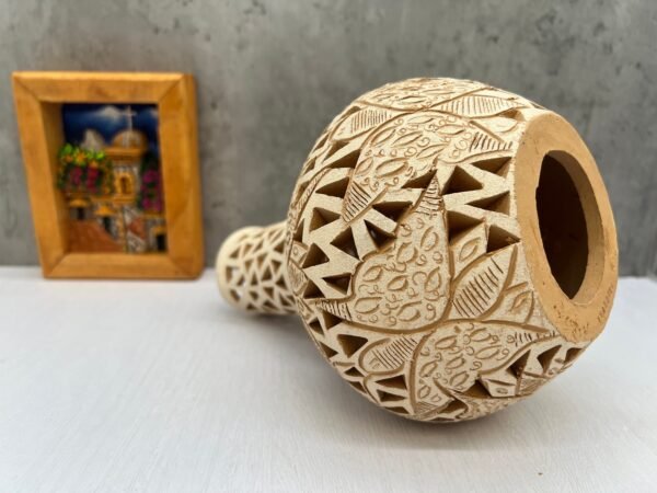 Oaxaca Vase White And Brown Clay Handcrafted Plant Pot, Pottery Luminary, White Clay Vase, Mexican Vase, Oaxaca Pottery For Home Decor - Image 3
