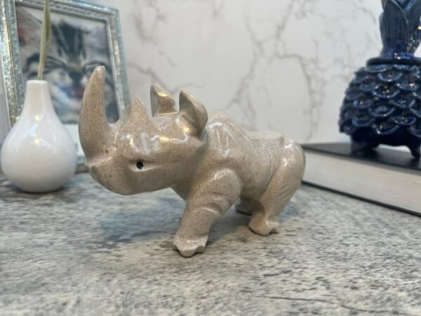 Rhino art, Rhino statue, Carved stone animal, Rhinoceros figurine, Rhino carving, Marble rhino, Stone rhino - Image 3