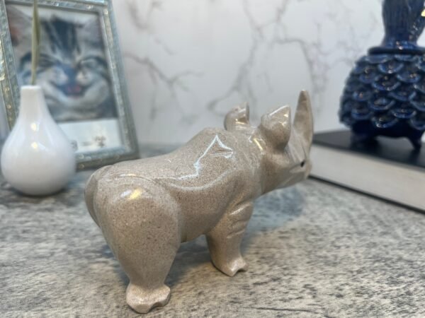 Rhino art, Rhino statue, Carved stone animal, Rhinoceros figurine, Rhino carving, Marble rhino, Stone rhino - Image 4