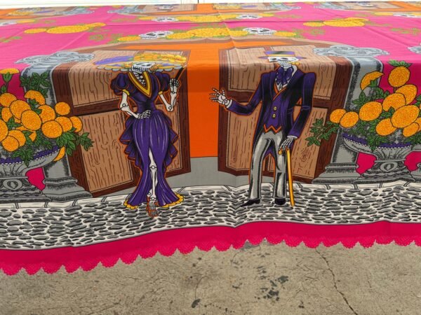 Día de los Muertos Table Cover Sugar Skull Design, Festive Mexican Decor Altar Cloth, Halloween Tablecloth, Day of the Dead Decorations - Image 3