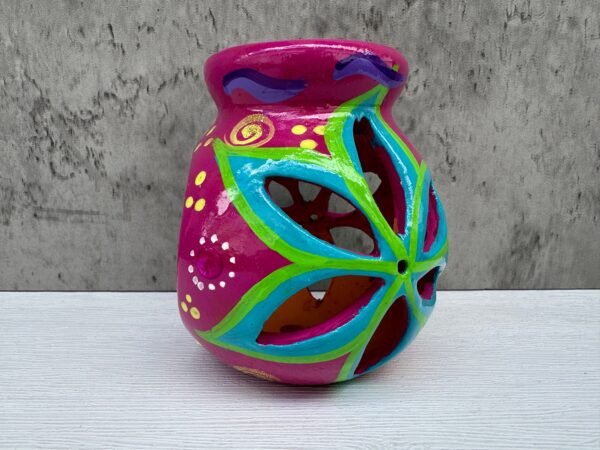 Candleholder Hand-Painted Mexican Clay - Artisan Crafted, Unique Decor, Traditional Pottery, Handmade Gift, Rustic Home Accent, Artisanal - Image 3