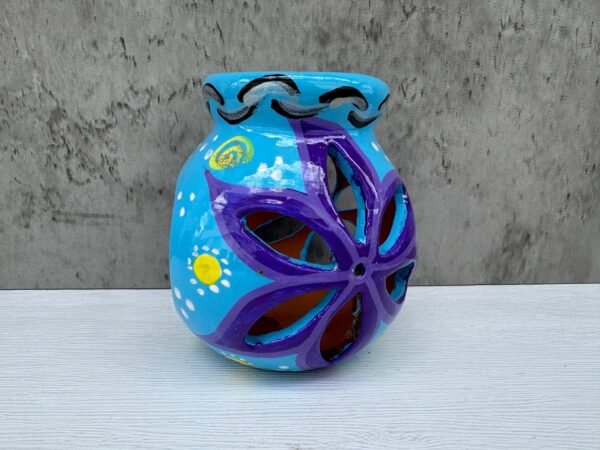 Candleholder Hand-Painted Mexican Clay - Artisan Crafted, Unique Decor, Traditional Pottery, Handmade Gift, Rustic Home Accent, Artisanal - Image 3