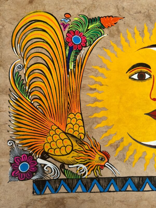 Sun & Moon painting painted on amate paper, original amate paintings in Mexican art, acrylic painting / Mexican painting authentic artisans - Image 3