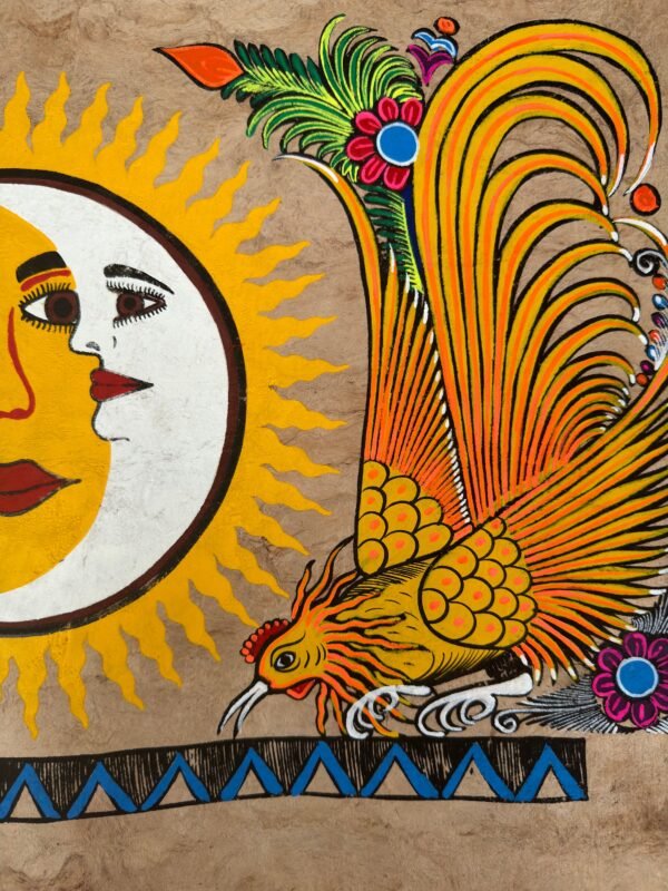 Sun & Moon painting painted on amate paper, original amate paintings in Mexican art, acrylic painting / Mexican painting authentic artisans - Image 4