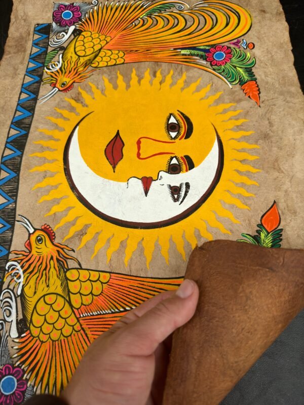 Sun & Moon painting painted on amate paper, original amate paintings in Mexican art, acrylic painting / Mexican painting authentic artisans - Image 5