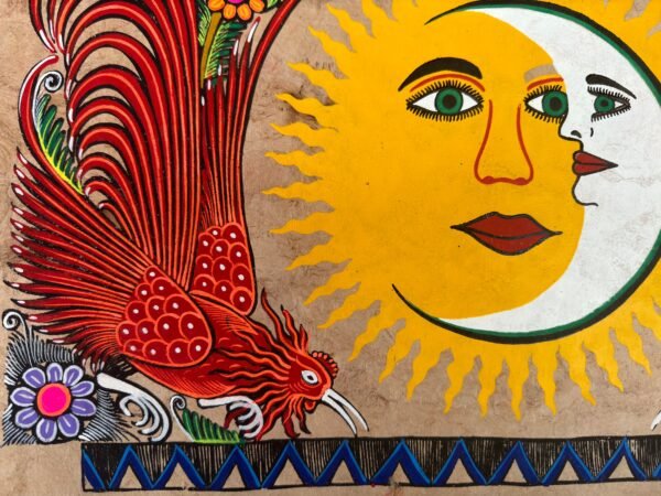 Sun & Moon painting painted on amate paper, original amate paintings in Mexican art, acrylic painting / Mexican painting authentic artisans - Image 3