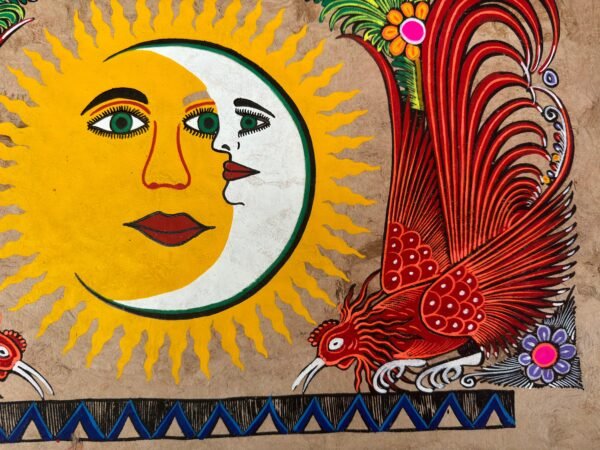 Sun & Moon painting painted on amate paper, original amate paintings in Mexican art, acrylic painting / Mexican painting authentic artisans - Image 4