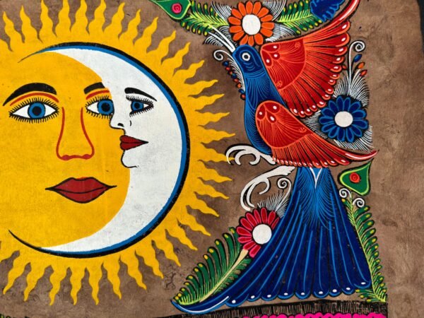 Sun & Moon painting painted on amate paper, original amate paintings in Mexican art, acrylic painting / Mexican painting authentic artisans - Image 4