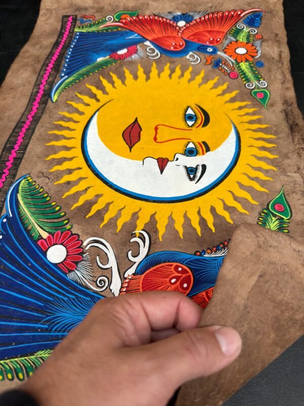 Sun & Moon painting painted on amate paper, original amate paintings in Mexican art, acrylic painting / Mexican painting authentic artisans - Image 5