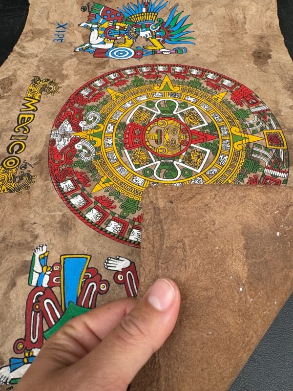 Aztec calendar painted on amate paper, original amate paintings in Mexican art, acrylic painting / Mexican painting authentic artisans. - Image 5