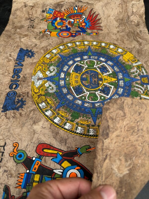 Aztec calendar painted on amate paper, original amate paintings in Mexican art, acrylic painting / Mexican painting authentic artisans. - Image 5