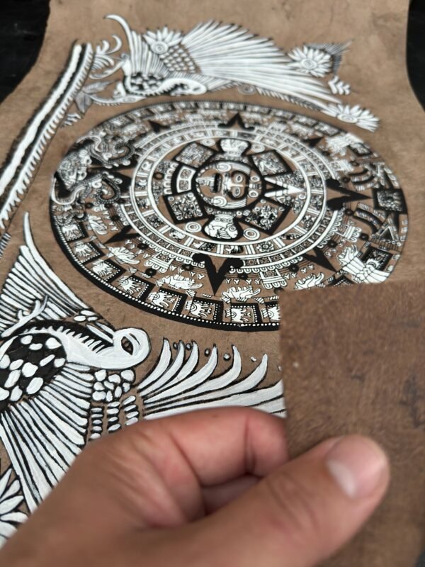 Aztec calendar painted on amate paper, original amate paintings in Mexican art, acrylic painting / Mexican painting authentic artisans. - Image 5