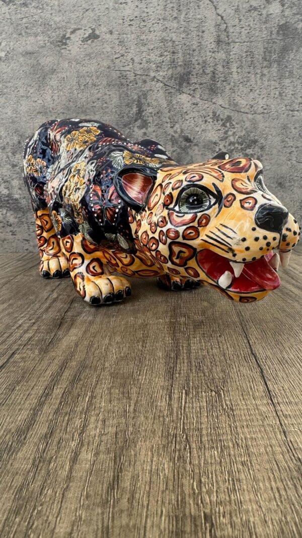 Talavera Jaguar Handcrafted Sculpture - Vibrant Traditional Mexican Art from Puebla Mexico- Unique Ceramic Decor for Home or Office - Image 3