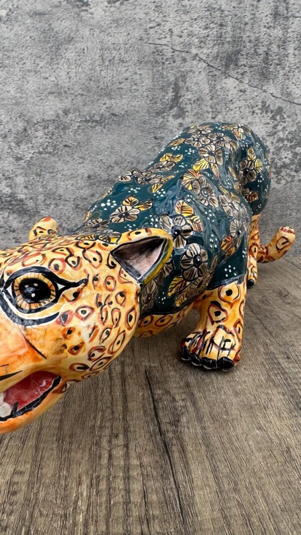Talavera Jaguar Handcrafted Sculpture - Vibrant Traditional Mexican Art from Puebla Mexico- Unique Ceramic Decor for Home or Office - Image 3