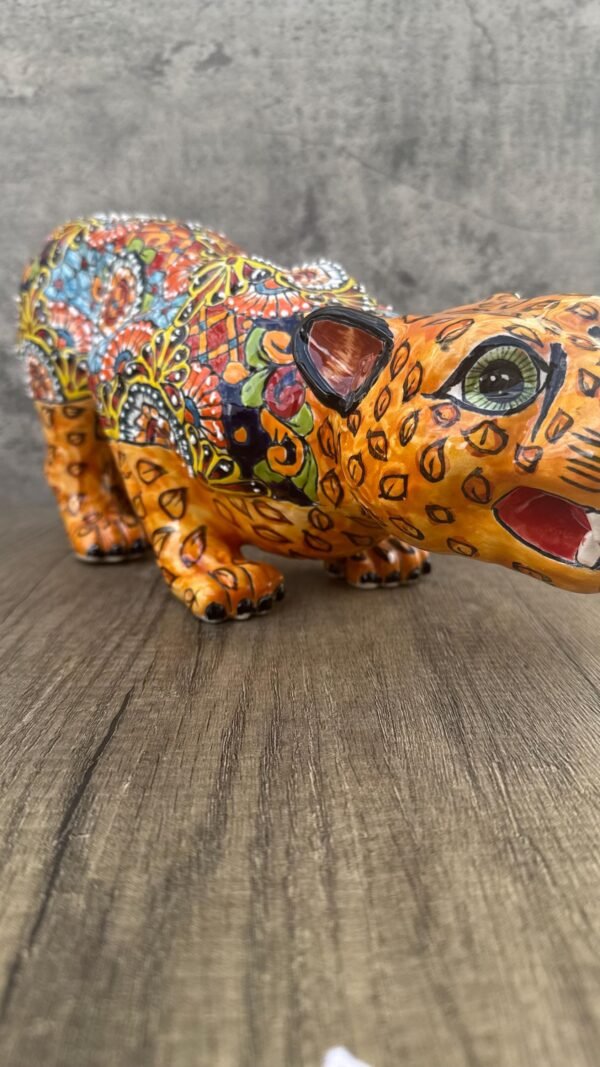 Talavera Jaguar Handcrafted Sculpture - Vibrant Traditional Mexican Art from Puebla Mexico- Unique Ceramic Decor for Home or Office - Image 3