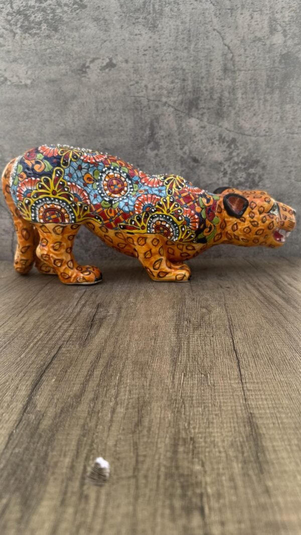 Talavera Jaguar Handcrafted Sculpture - Vibrant Traditional Mexican Art from Puebla Mexico- Unique Ceramic Decor for Home or Office - Image 4