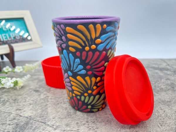 Cappuccino Cup, Mexican Coffee Mug, Puebla Talavera Pottery, Ceramic Thermos, Handmade Lead-Free Includes Lid, Custom Available - Image 3