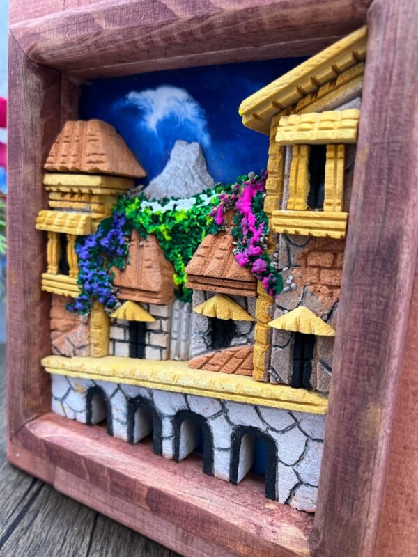 Wall Art 3D In Rock Pomez And Wood Frame/ Hand Carved And Design In Mexico Unique  Charm And Colorful Folk Wall Art Landscape Painting - Image 3