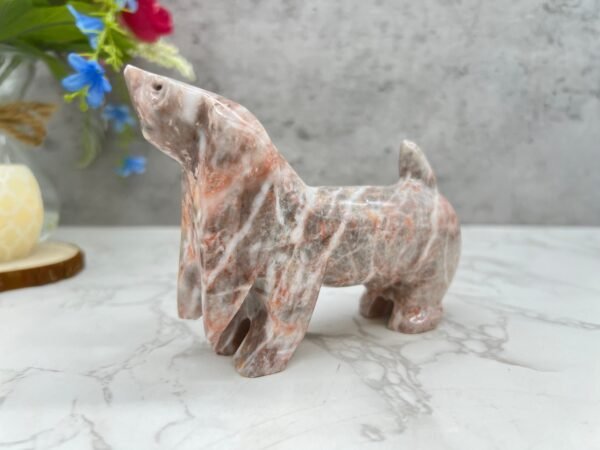 Dog sculpture, Stone Puppy, Marble  Animal, Natural Genuine Rock  And Hand Carved. Home Decor - Image 3