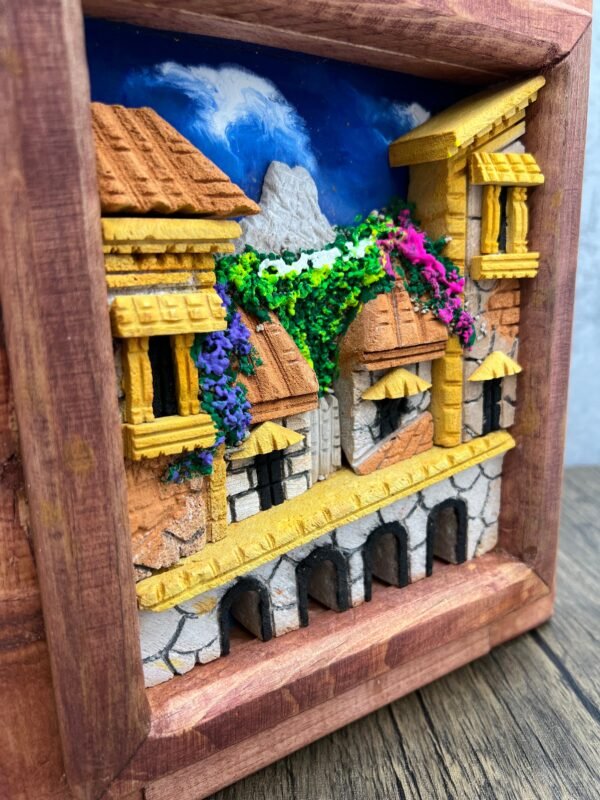 Wall Art 3D In Rock Pomez And Wood Frame/ Hand Carved And Design In Mexico Unique  Charm And Colorful Folk Wall Art Landscape Painting - Image 4