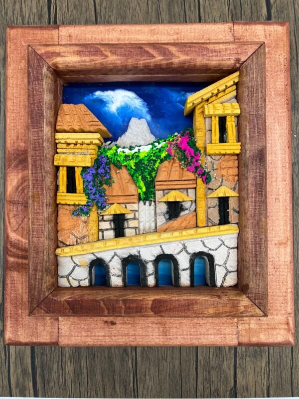 Wall Art 3D In Rock Pomez And Wood Frame/ Hand Carved And Design In Mexico Unique  Charm And Colorful Folk Wall Art Landscape Painting - Image 5