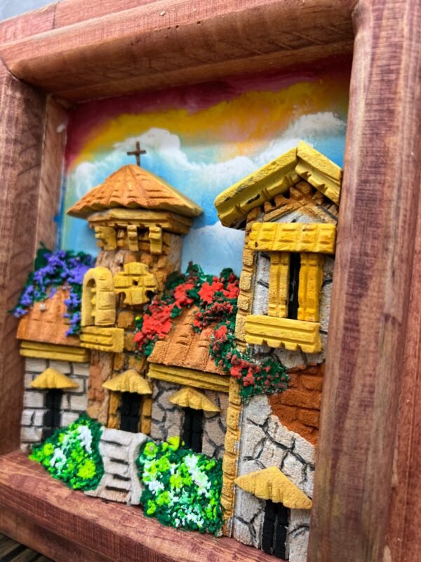Wall Art 3D In Rock Pomez And Wood Frame/ Hand Carved And Design In Mexico Unique  Charm And Colorful Folk Wall Art Landscape Painting - Image 4