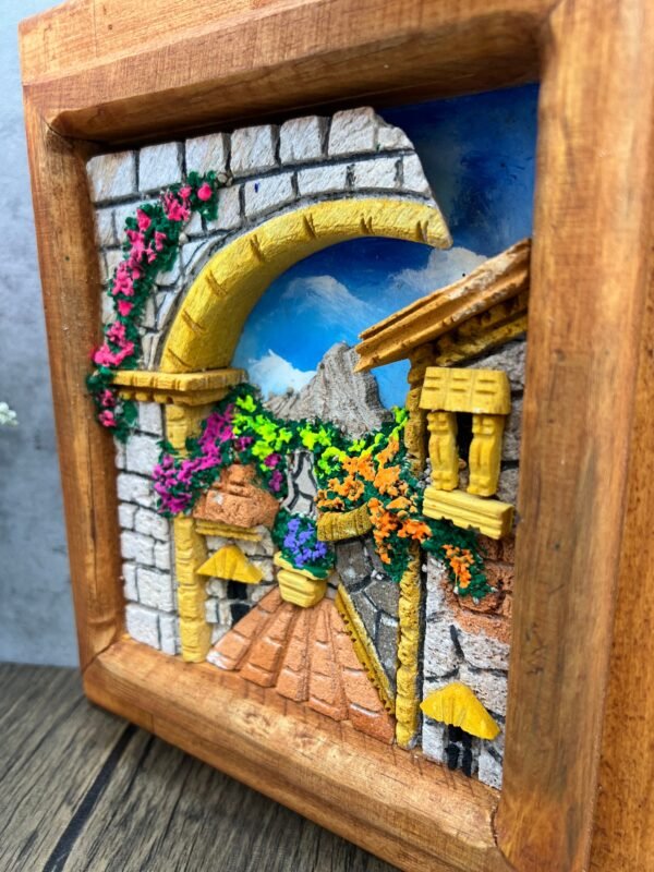 Wall Art 3D In Rock Pomez And Wood Frame/ Hand Carved And Design In Mexico Unique  Charm And Colorful Folk Wall Art Landscape Painting - Image 4
