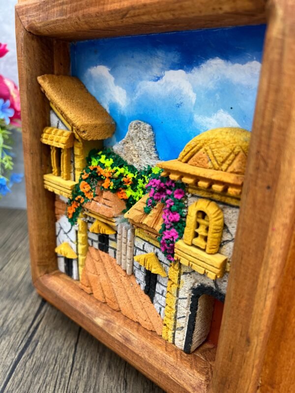 Wall Art 3D In Rock Pomez And Wood Frame/ Hand Carved And Design In Mexico Unique  Charm And Colorful Folk Wall Art Landscape Painting - Image 3