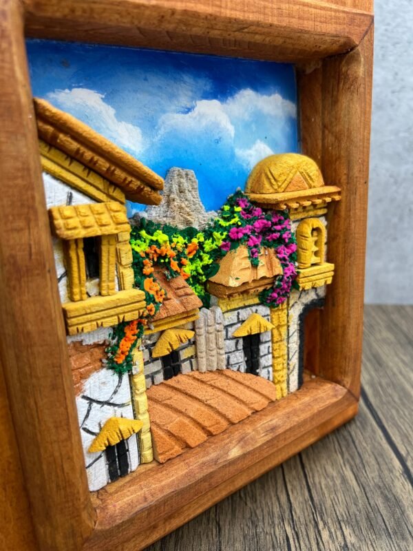 Wall Art 3D In Rock Pomez And Wood Frame/ Hand Carved And Design In Mexico Unique  Charm And Colorful Folk Wall Art Landscape Painting - Image 4