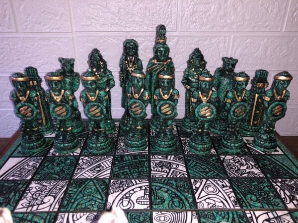 Chess set 16.53” x 16.53”, Resin Chess set in green and white, Mexican chess, Chess set handmade, Wooden chess, Doubles as a book - Image 4